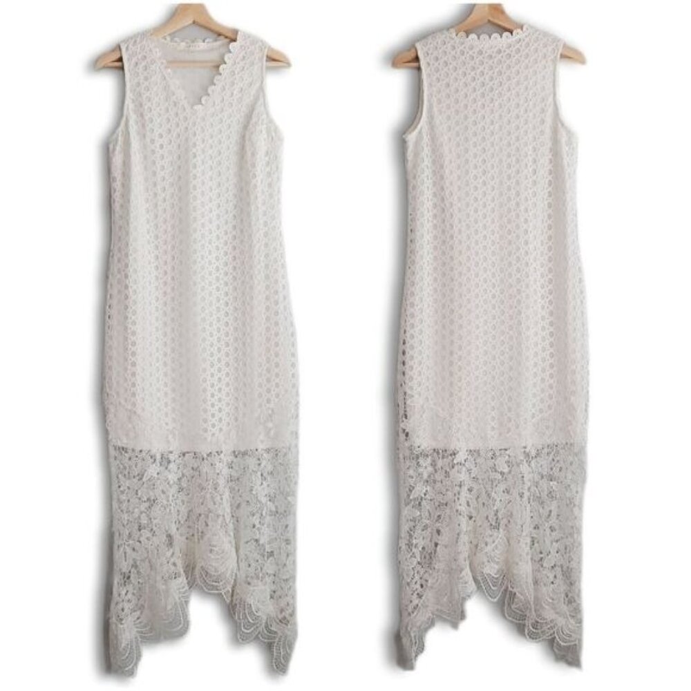 ADIVA / White Eyelet & Floral Lace Maxi Long Length Dress Sz 6